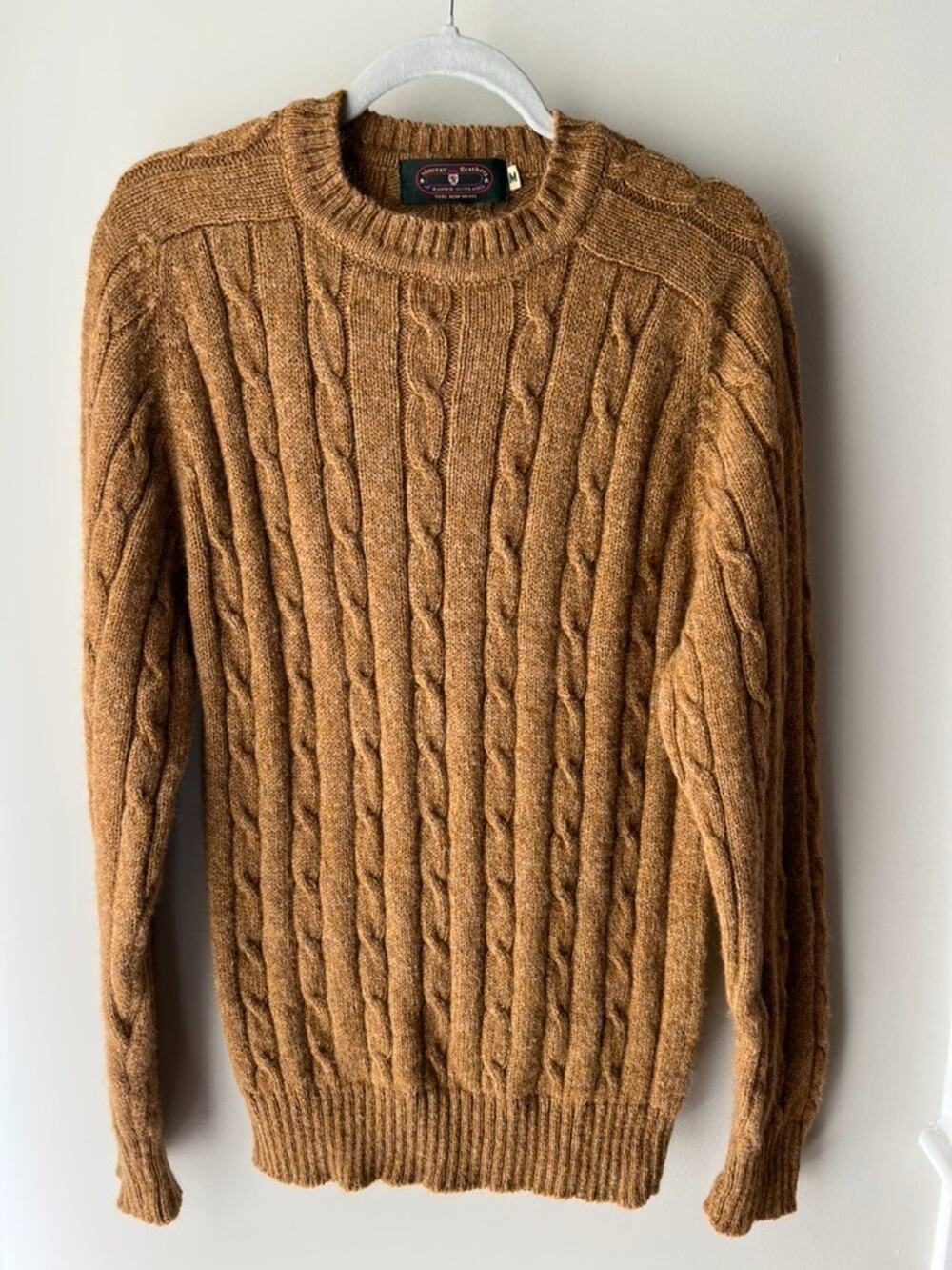 Murray Brothers Vintage Hawick Scotland Pure New Wool Cable Knit Sweater Camel M